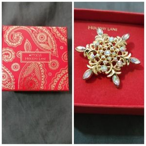 Vtg Macy's Holiday Lane Snowflake Rhinestone Brooch Pin